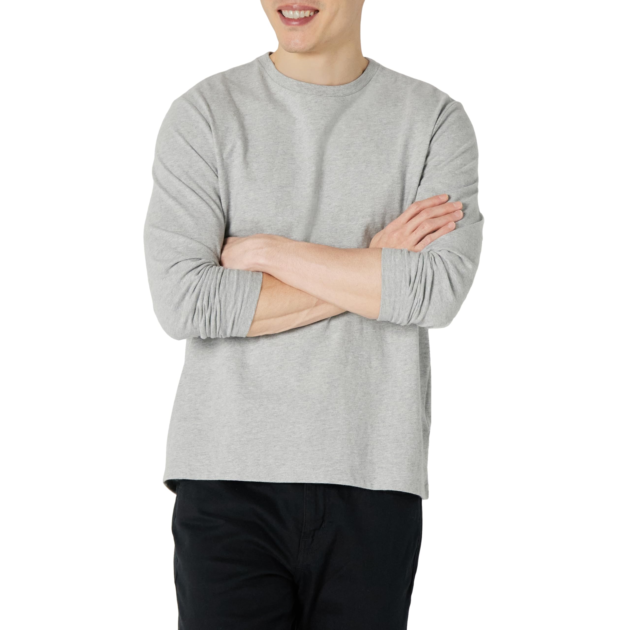 Photo 1 of Amazon Essentials Men's Regular-Fit Crewneck Long-Sleeve T-Shirts, Light Grey Heather, Large