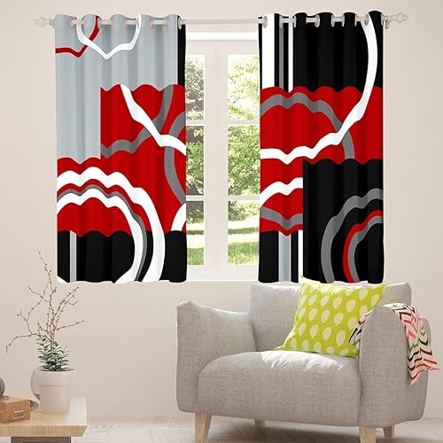 Miniatura 6 de Cortinas rojas y negras para dormitorio, sala de estar (2 paneles, 38 x 45 pulgadas), cortinas geométricas de oscurecimiento circulares para