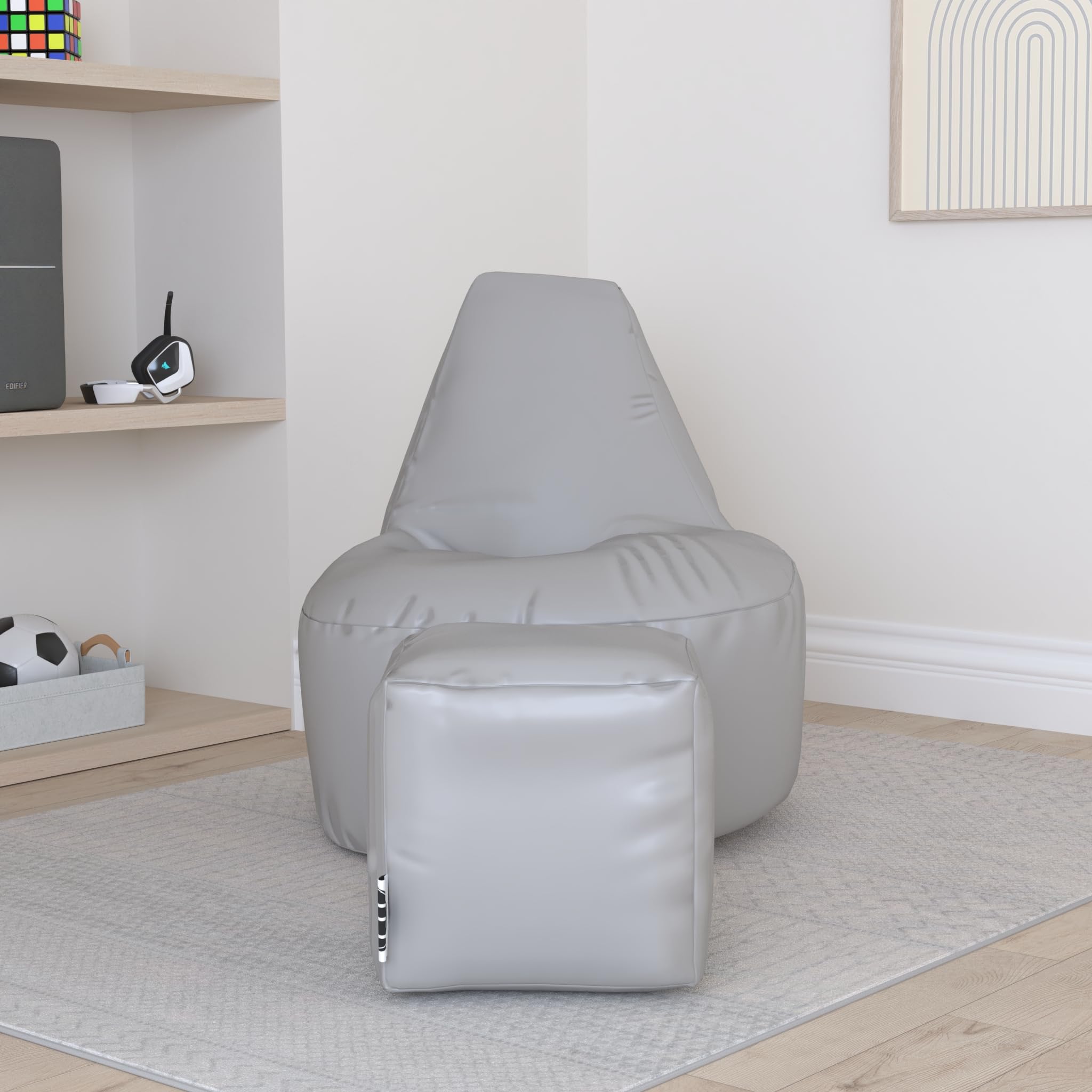PATCH HOME Gamer Kissen Lounge Kissen Sitzsack Sessel Sitzkissen Bean Bag + Würfel/Hocker Mit Reißverschluss Bereits Befüllt (Flieder, XL - 75cm Sessel + 35x35cm Würfel