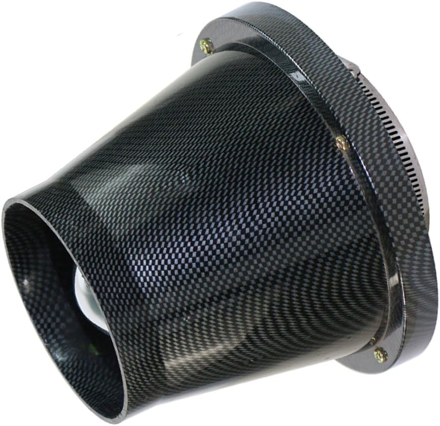 Cone Cold Air Intake Filter 3 Inch Inlet with Carbon Fiber Heat Shield and Fastening Ring 76mm Universal Chrome