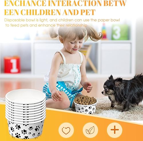 Miniatura 5 de Potchen 60 cuencos desechables para mascotas, papel, cuencos pequeños para perros con bonito patrón, adecuados para alimentos secos y húmedos,