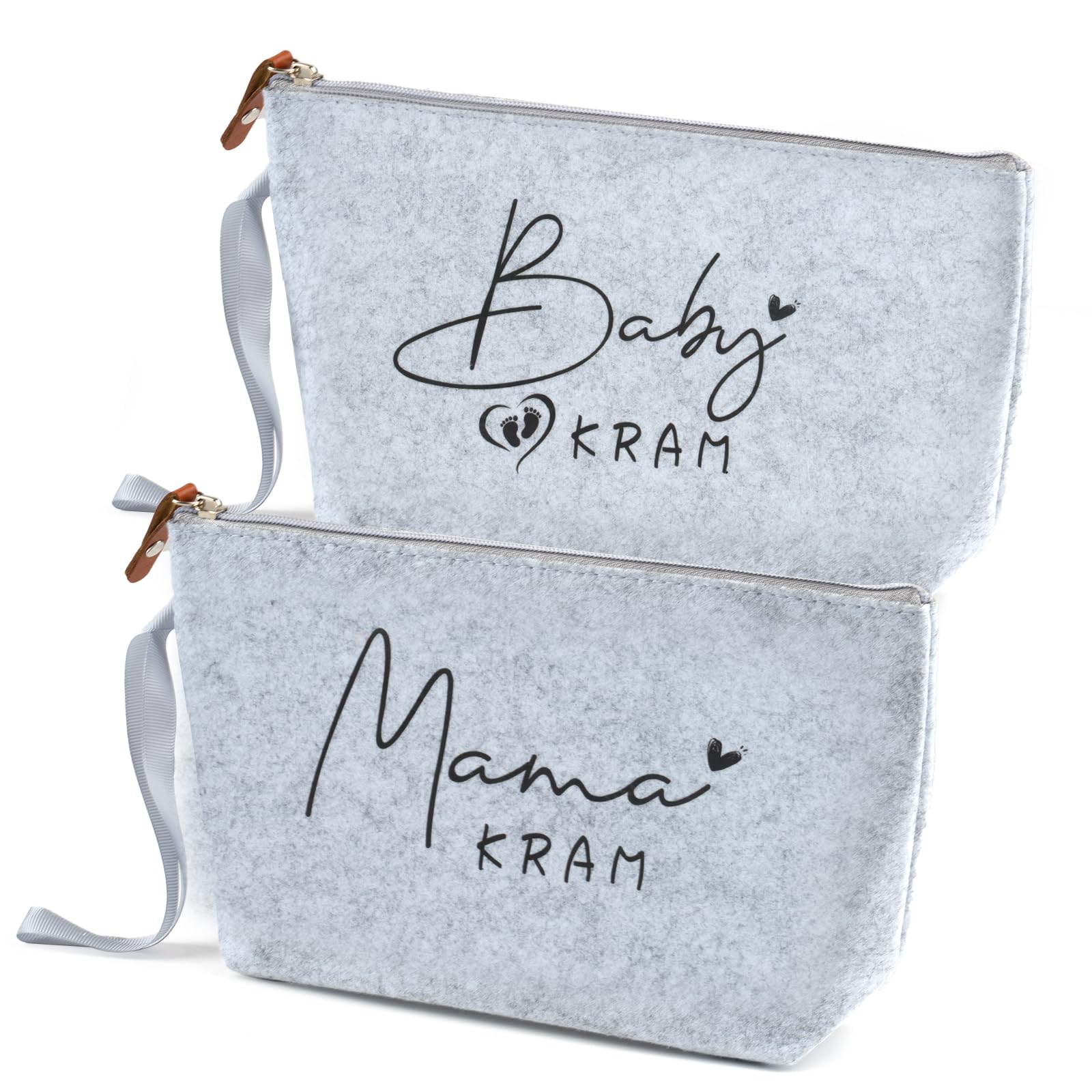 2 Stück Geschenke Für Werdende Mutter, Kosmetiktasche aus Filz, Baby Geburt Geschenk, Tasche Schwangerschaft Geschenk mit Reißverschluss, Beutel Geschenke zur Babyparty Mom Baby Kram (Liebe)