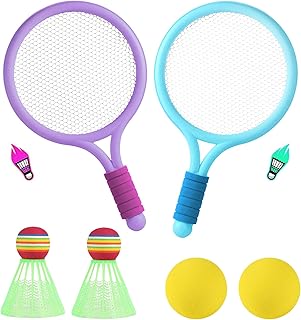 2 Sets Badminton Children's Tennis Racket, Children's Shuttlecock Set, Kids, Tennis Racket Toy Set for Children, Badminton Set, Children's Tennis Racket Badminton for Outdoor Indoor Sports