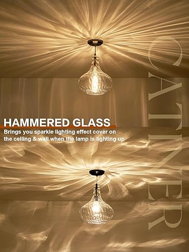 Miniatura 8 de Luces colgantes grandes de vidrio para isla de cocina, lámpara colgante de vidrio soplado, pantalla martillada transparente, luces de techo