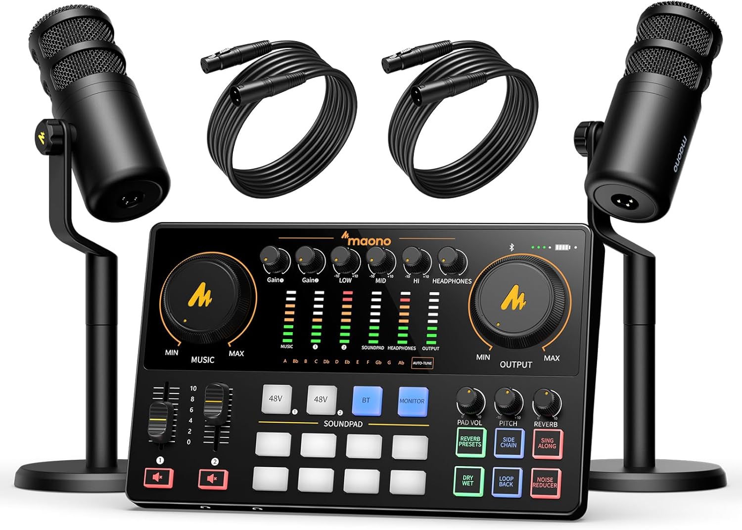 MAONO Podcast Equipment Bundle for 2: Audio Interface Mixer with 2 XLR Dynamic Mic Noise Reduction Podcast Streaming MaonoCaster E2 Gen2C