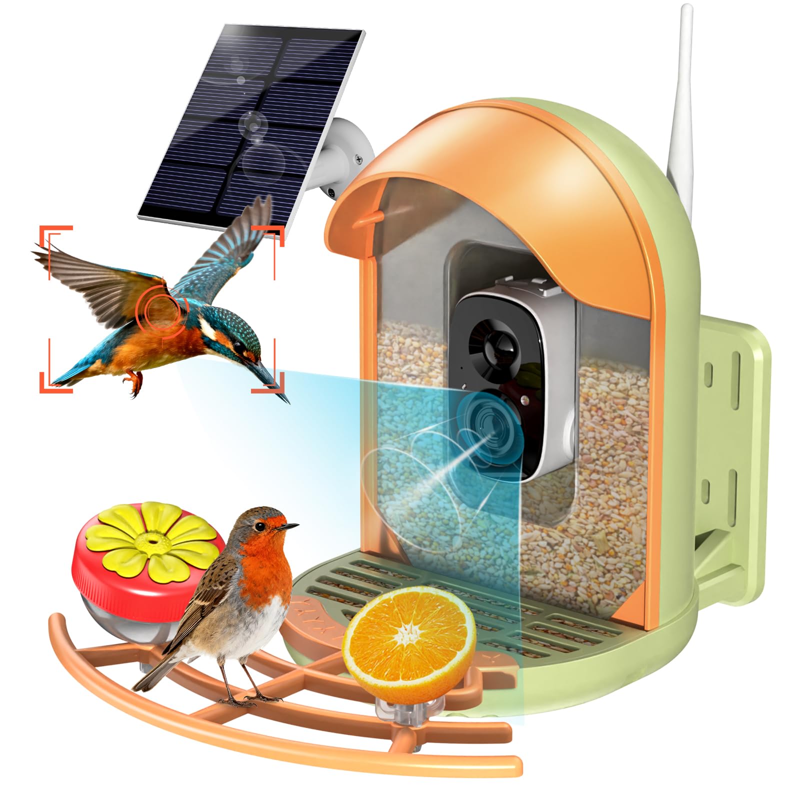 Photo 1 of Bird Feeder with Camera, 2K HD Camera Birds Feeder with AI Recognition, Solar Powered Birdfeeder Cam with Night Vision, IP65 Outdoor Backyard Birds Watching, Gift for Bird Lovers – Light Green