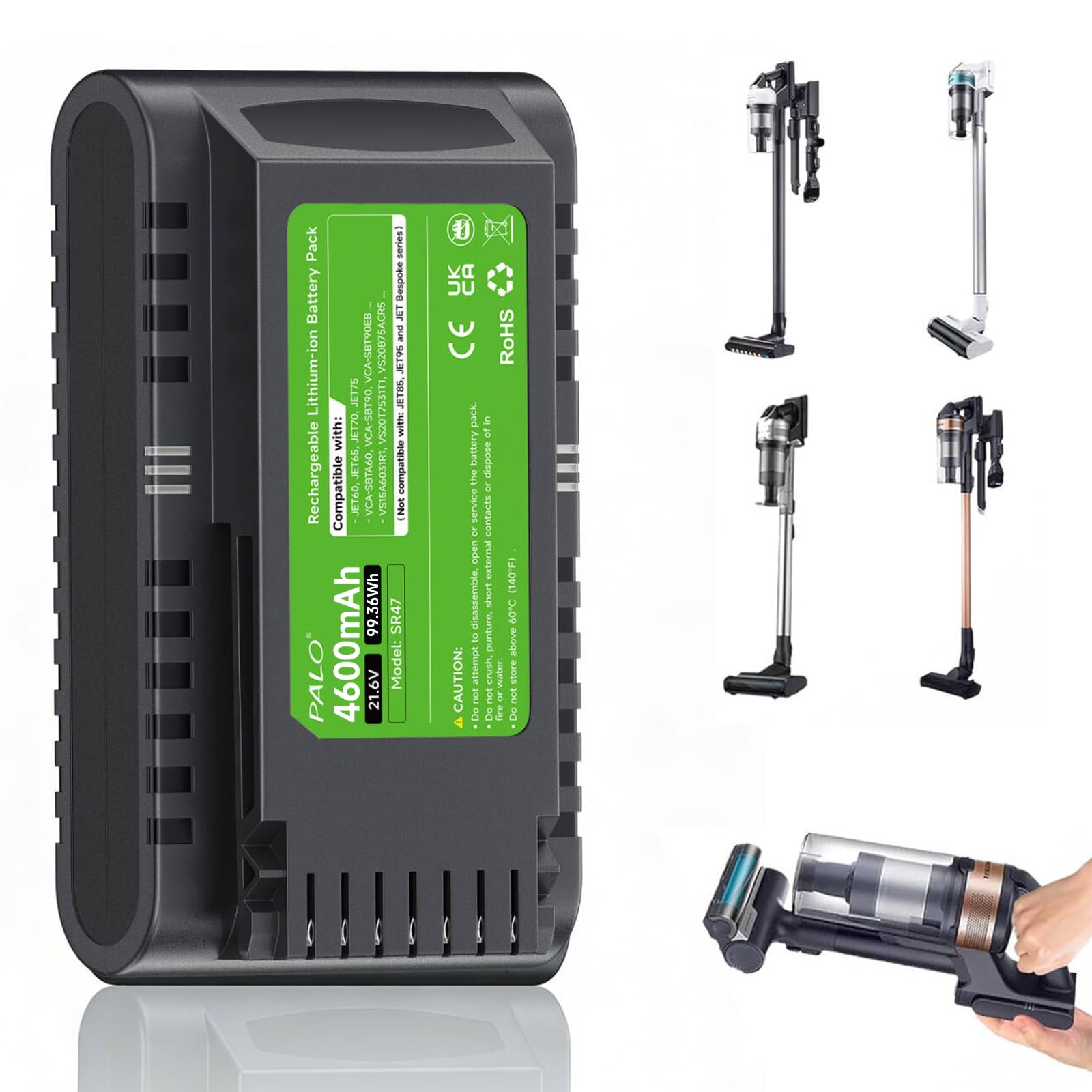 4600mAh VCA-SBTA60 Batteria per Samsung JET60 JET65 JET70 JET75 JET90 Samsung Aspirapolvere Senza Fili Modello VCA-SBTA60/VT VCA-SBT90 VCA-SBT90EB