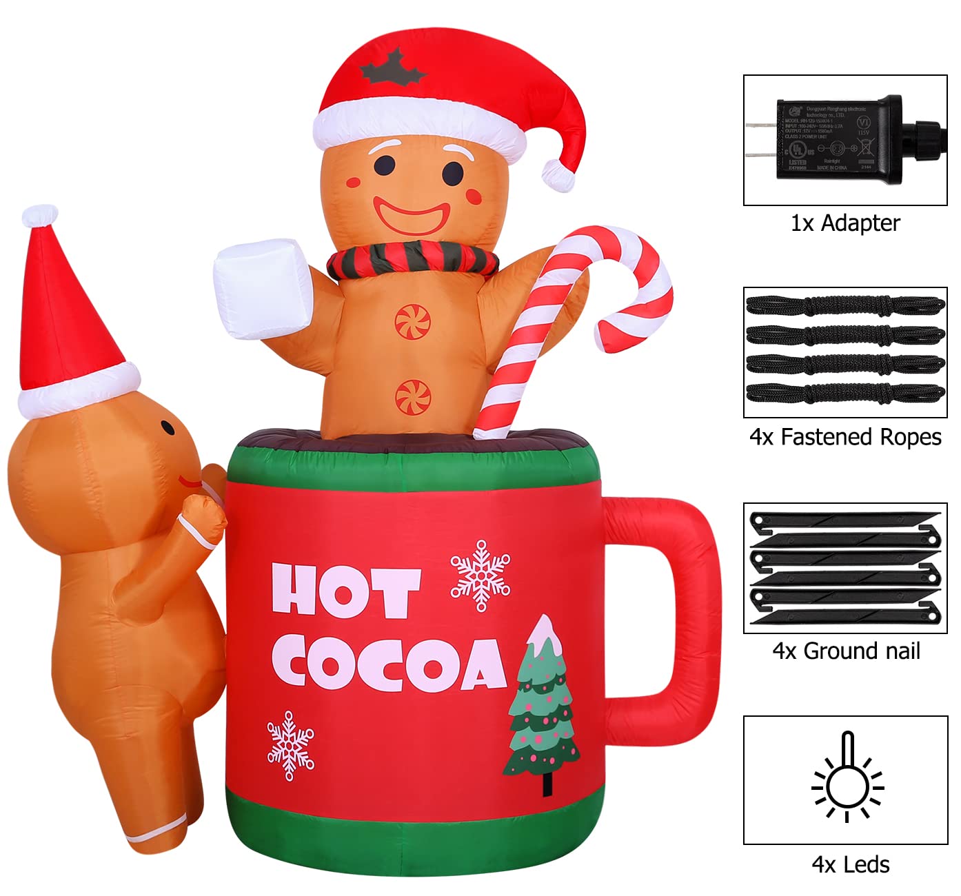 6FT Christmas Inflatables Outdoor Decorations Built-in LEDs Blow up Inflatable Gingerbread Man Holiday Decorations Outside Christmas Yard Lawn Party Decor