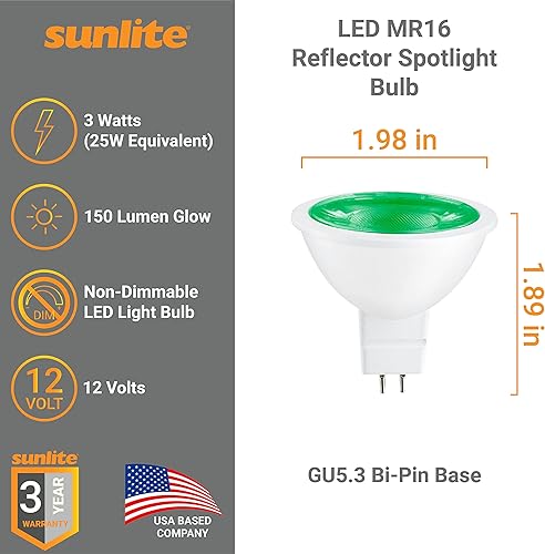 Miniatura 2 de Sunlite 80857 Bombilla LED MR16 reflectora, 150 lúmenes, 3 vatios (ecualizador de bombilla halógena de 25 W) 12 V, base bi-pin GU5.3, no regulable,