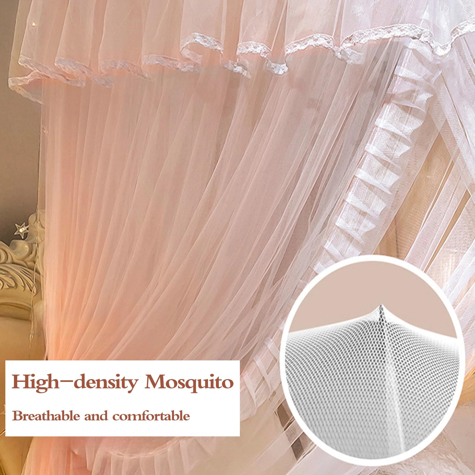 Doppelbetthimmel Moskitonetz, bestickte Spitzen-Bettvorhänge für Schlafzimmer, Dekoration, passend für Full/Queen/Extra Large, Viereck-Design