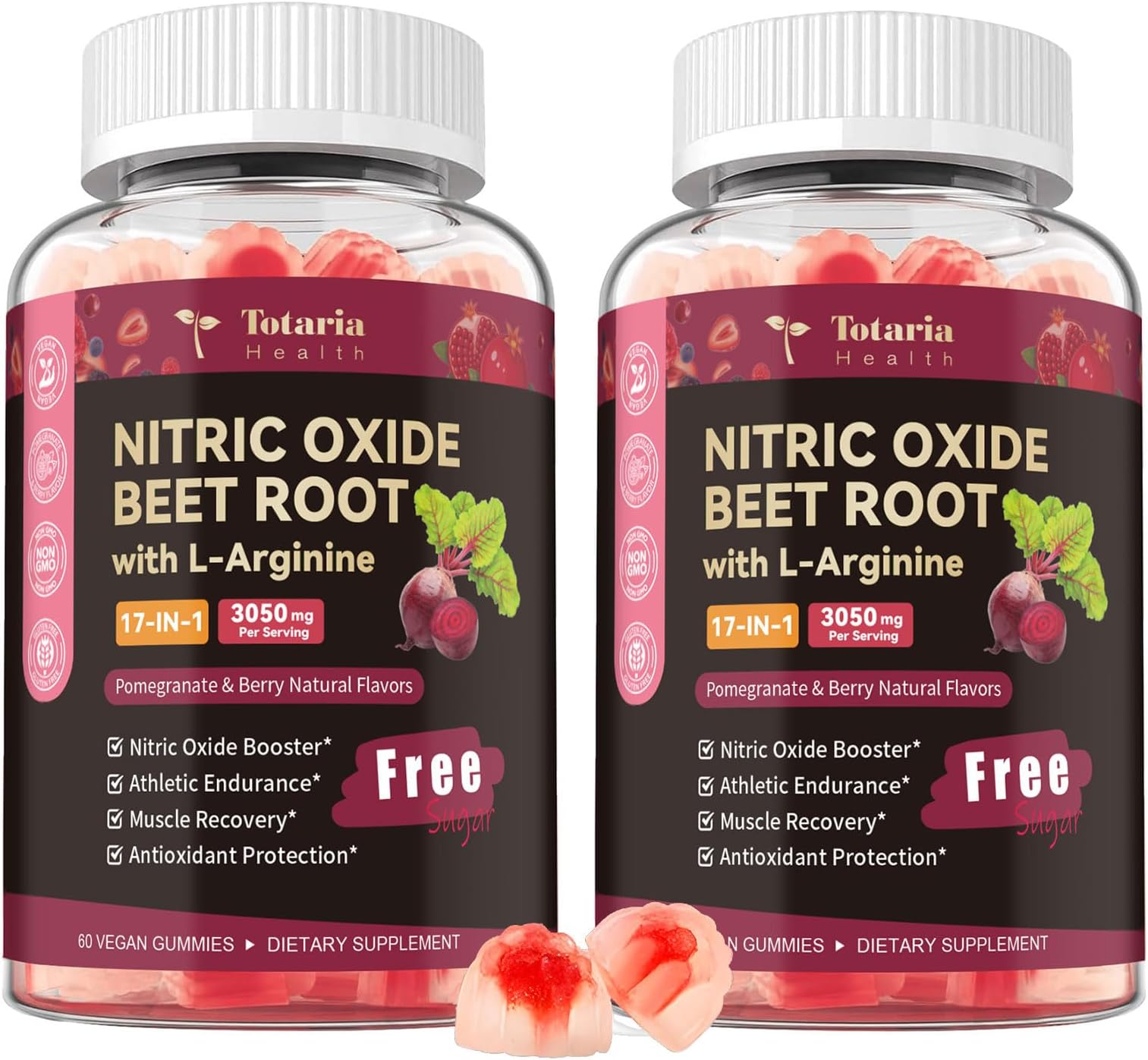 (2 Packs) Nitric Oxide Booster Beet Root Gummies with L-Arginine, L-Citrulline, Grape Seed, Pomegranate for Man & Woman Pre Workout - Energy, Muscle Growth & Circulation Support Vegan, NON-GMO