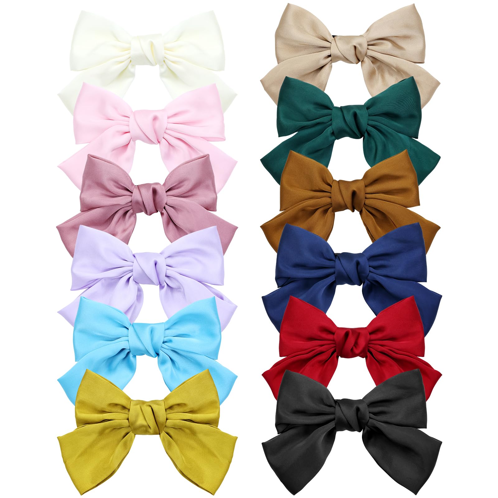 Cinaci 12 Pack Handmade 8 Inch Big Large Satin Hair Bow Metal Snap Spring Alligator Hair Clips Barrettes Hairpins Christmas Red Green Hair Bows Accessories for Women Girls Teens