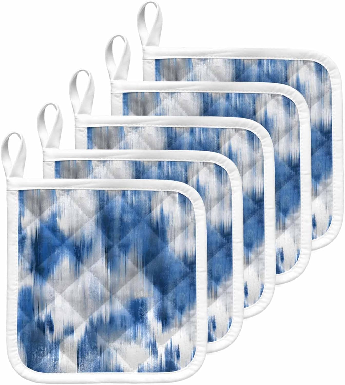 5 Pack Pot Holder for Kitchen,Abstract Blue Gradient Art Heat-Proof Potholder with Hanging Loop Hot Pad Pot Holders for Cooking Baking BBQ,Modern Ombre Painting Style
