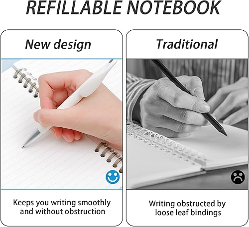 Miniatura 4 de elephtree Cuaderno en espiral cuaderno recargable y juego de papel de relleno A5 en total 120 hojas lindos cuadernos a rayas transparentes con 2