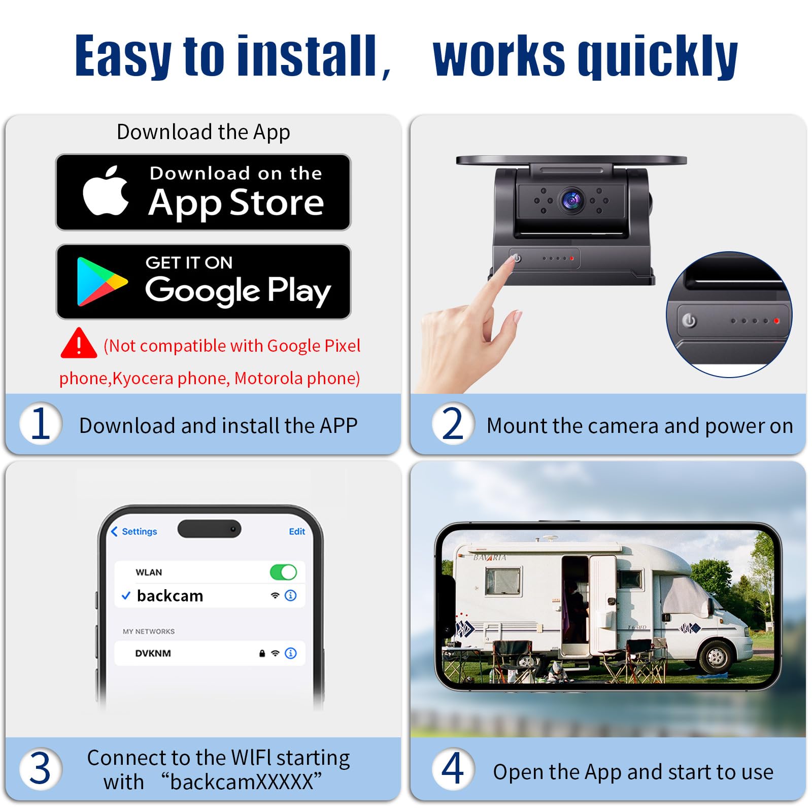 Solar Telecamera Retromarcia Wireless, WiFi Telecamera Posteriore per Auto, HD 1080P Visione Notturna, 9600 mAh Batteria Ricaricabile, Base Magnetica per Camion, Camper, Furgone, Rimorchio