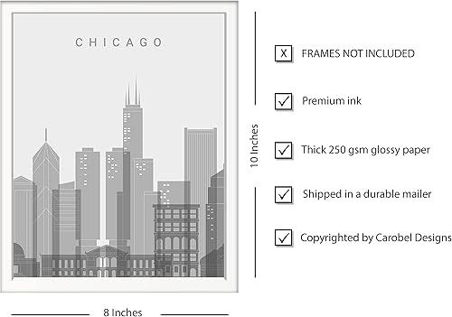 Miniatura 2 de Arte de pared de horizonte de Chicago, arte de pared de Chicago, impresión de horizonte de Chicago, decoración de Chicago, imágenes de la ciudad de