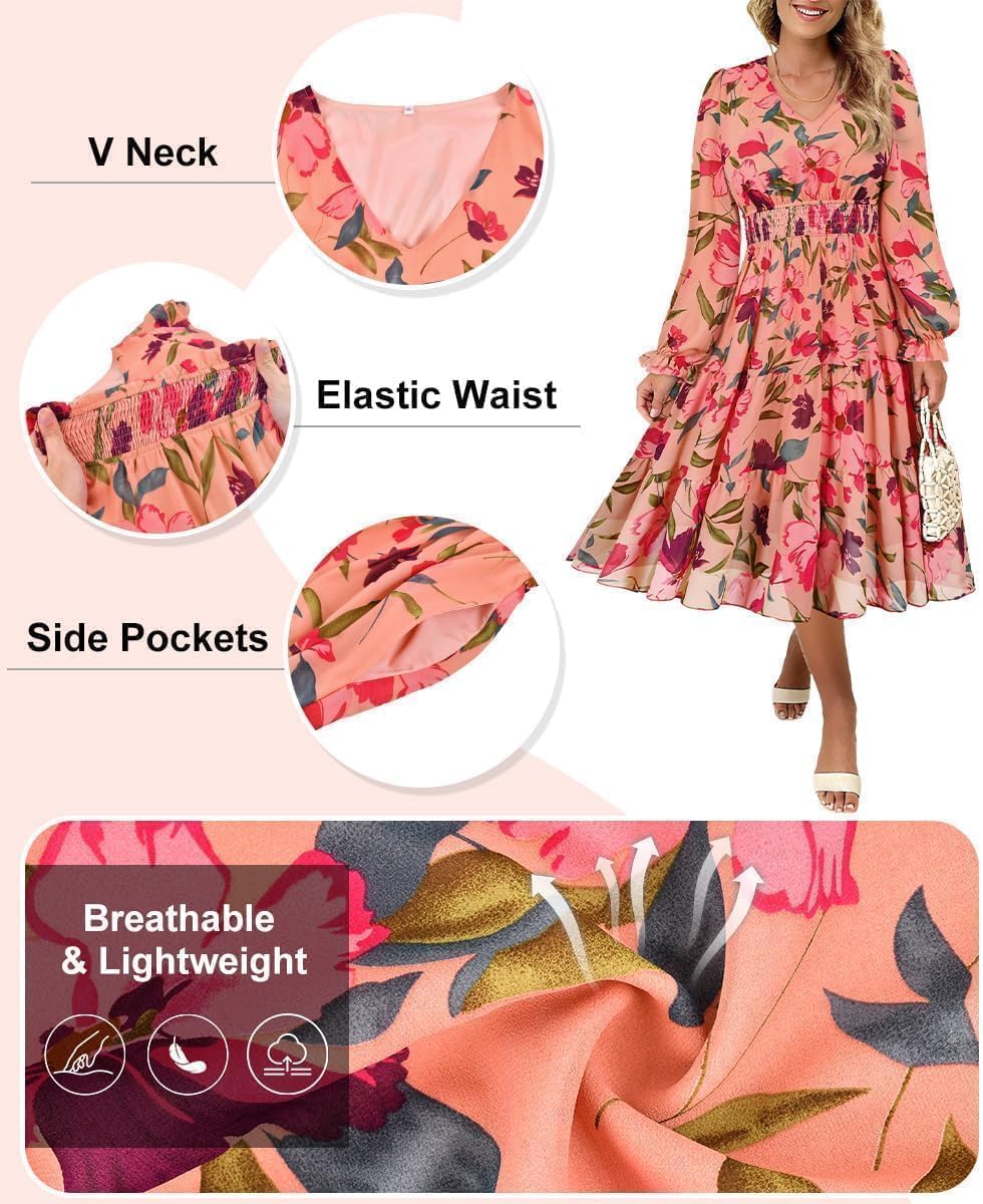 TIYOMI Plus Size Maxi Floral Dress for Women 2025 Long Sleeve V Neck Flowy Dress Empire Waist Wedding Guest Dresses - Image 7