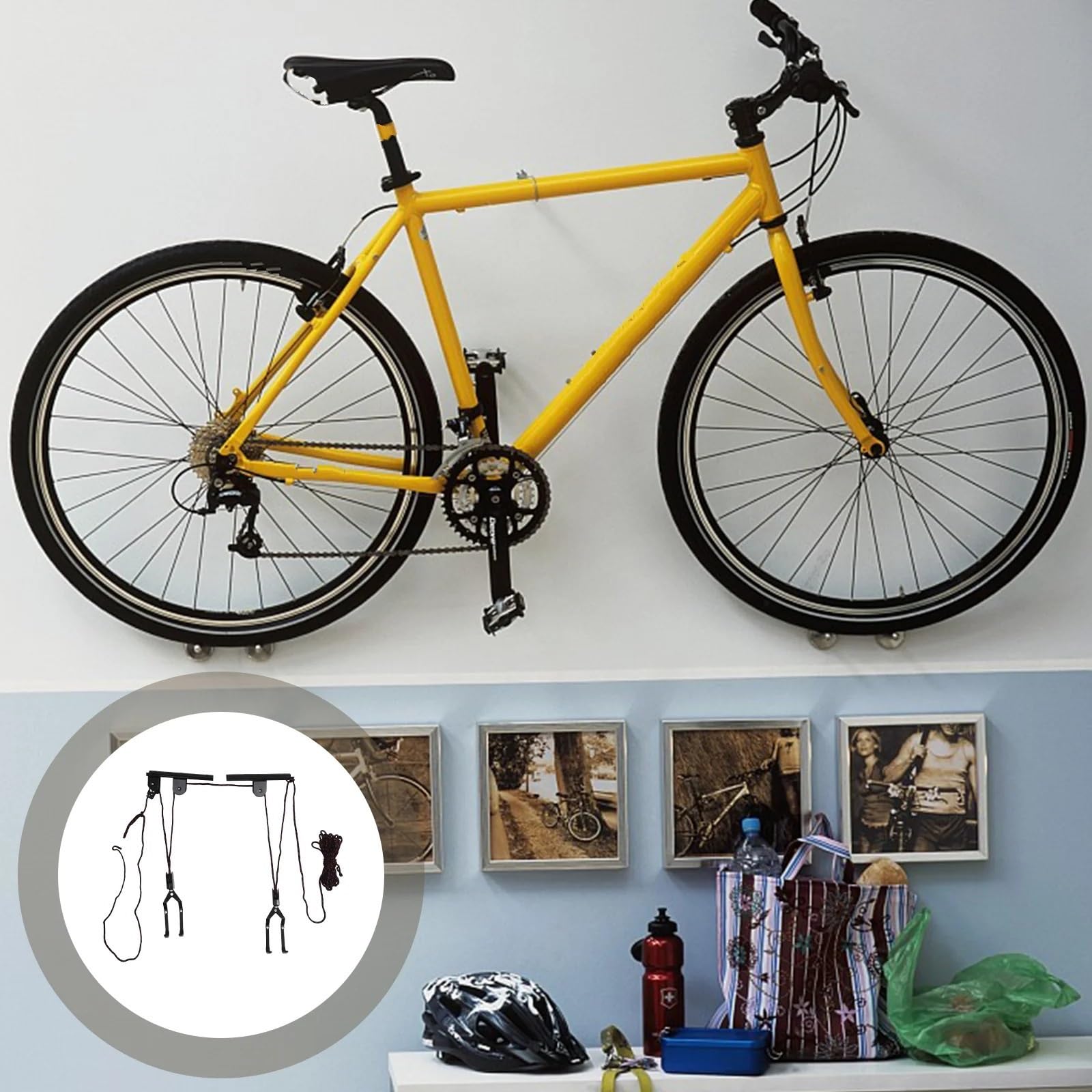 Accesorios de Bicicleta Elevador de Techo para Bicicleta, Estante de estacionamiento, Soporte de Almacenamiento, Ganchos para Colgar en la Pared, grúa eléctrica Soporte Bicicleta Suspensión