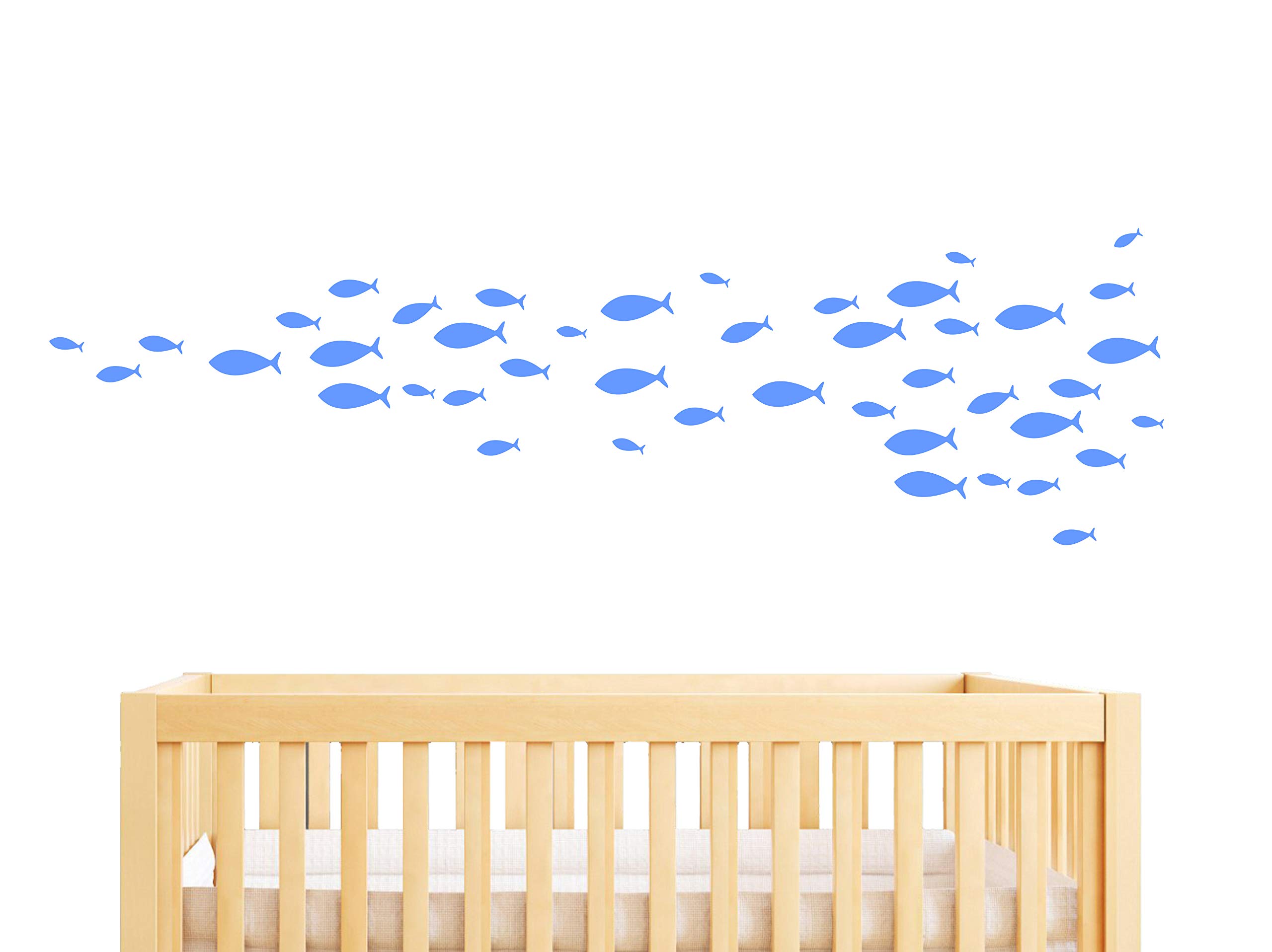 77Pieces Set Fish Wall Decal,Removable Vinyl Stickers for Kids Baby Bedroom, Bathroom,Nursery Decoration A05 (Medium Blue)