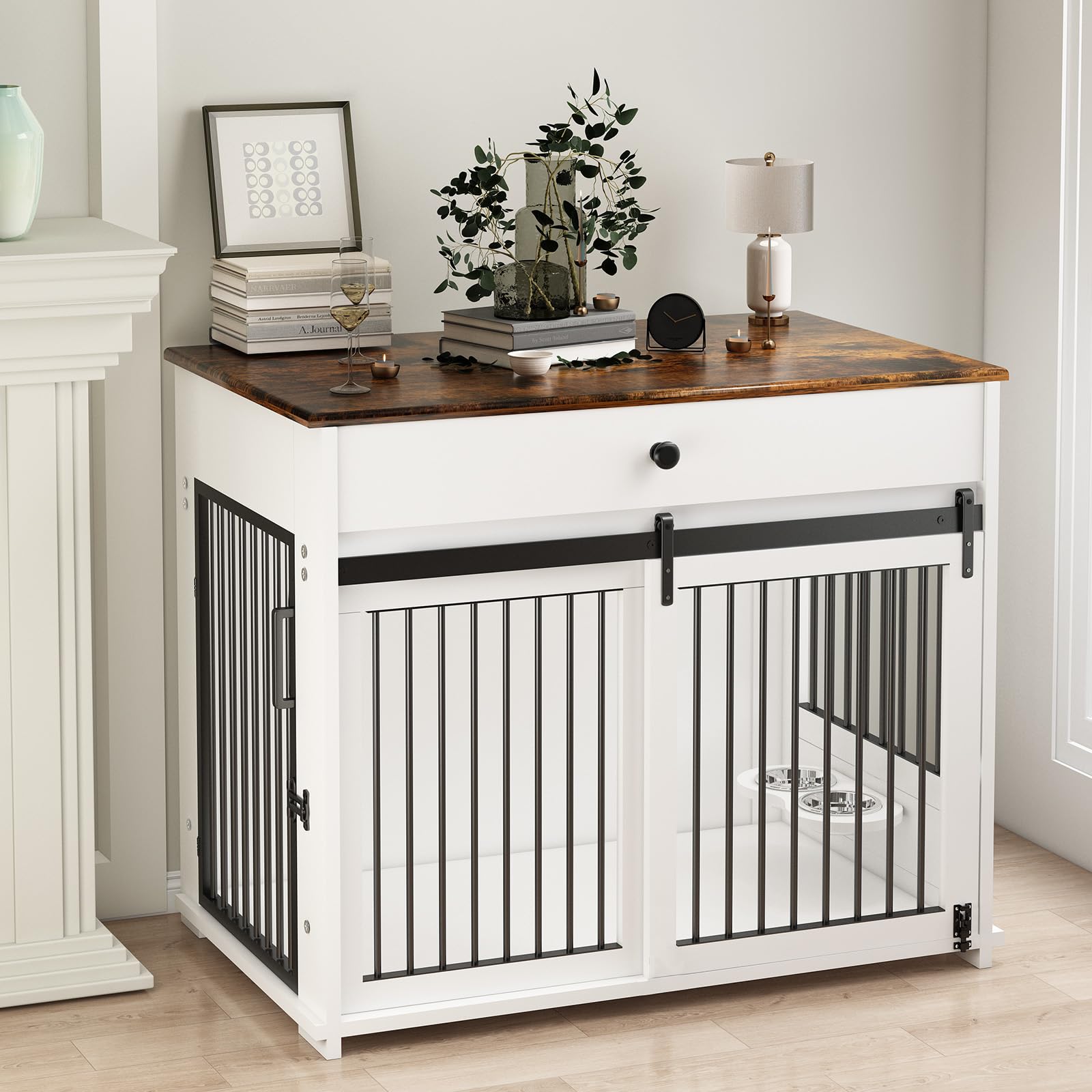 Amazon.co.jp: LAITIMIA 大型犬用ペットケージ スライドドア付き家具調