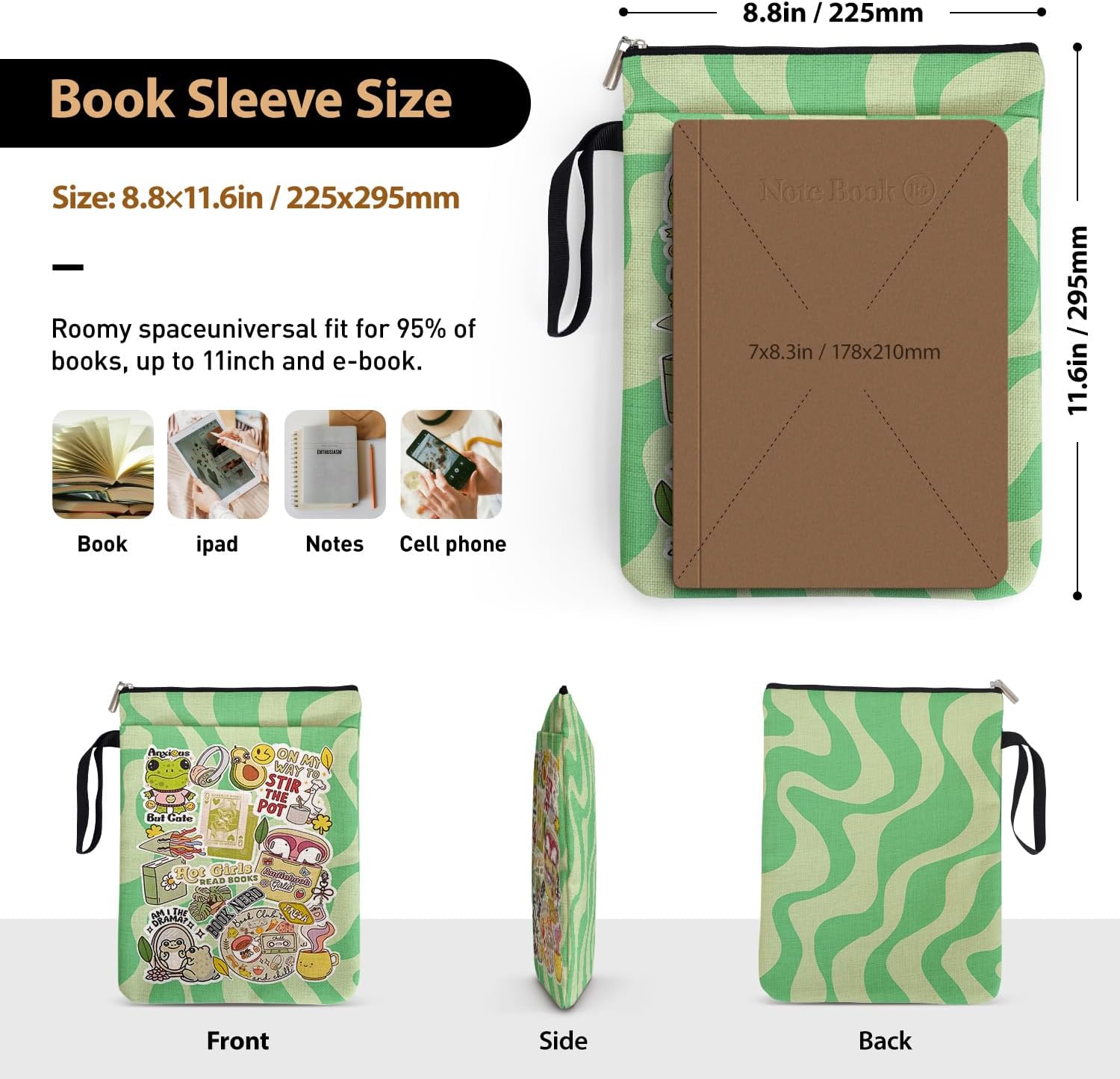 Funny Frog Book Sleeve Gifts for Women Book Lovers, Cute Y2K Book Covers for Paperbacks with Handle Pocket for Reader Bookworm Bookish, Book Club Gifts for Chritsmas, Reading Accessories image 2