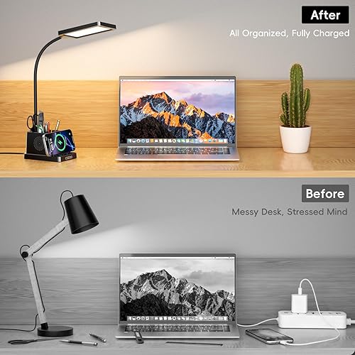 Miniatura 9 de cozoo LED Desk Lamp for Home Office, 15W Bright Desk Light with Wireless Charger Pen Holder, Gooseneck Small Table Lamp for Bedroom, Study, Reading,