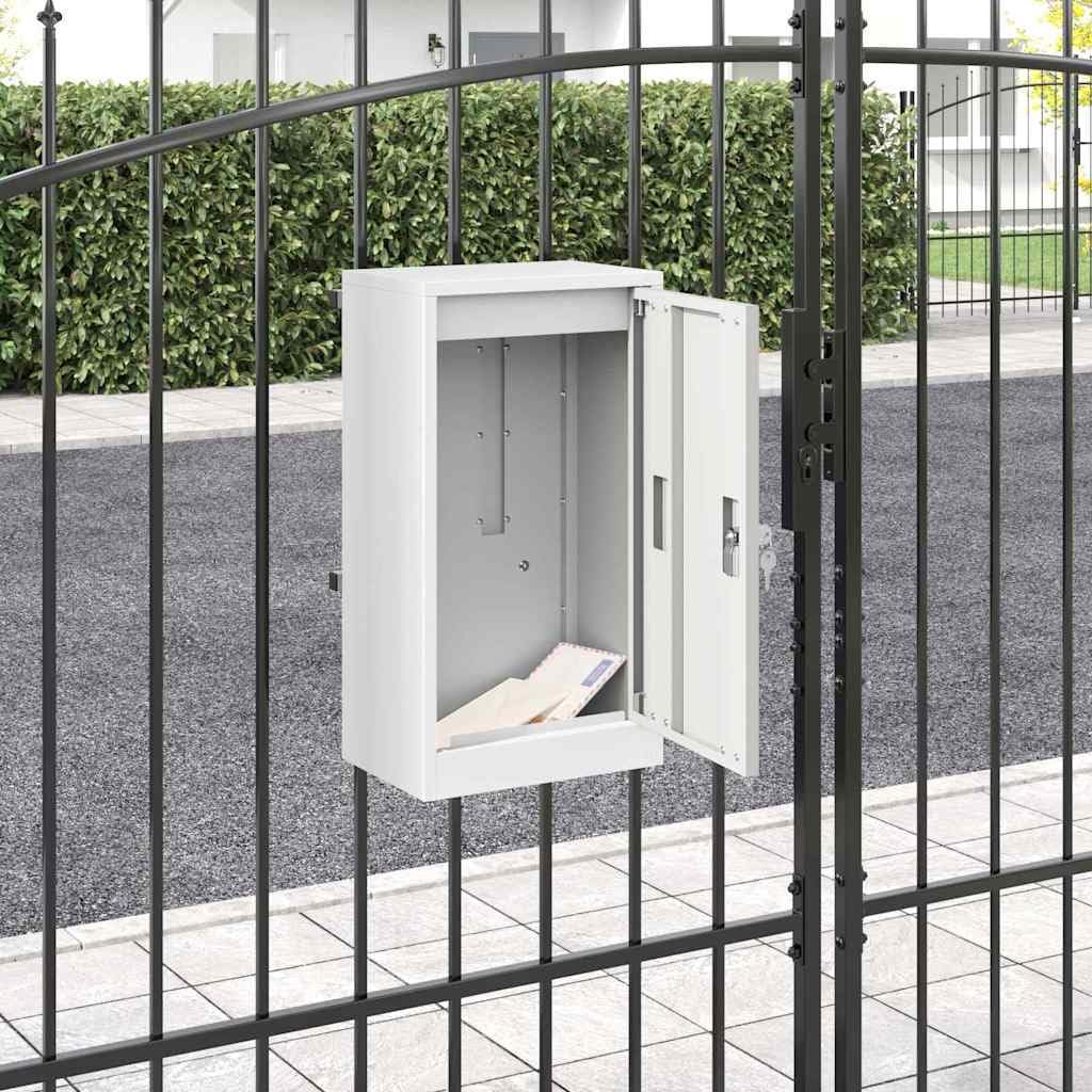 Buzón con almacenamiento con puerta, color blanco, 30 x 20 x 55 cm, acero para jardín, terraza, exterior