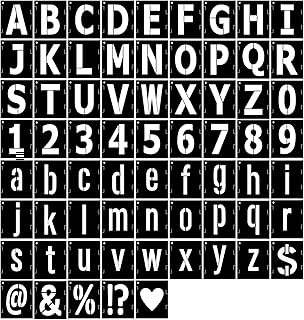 1 Inch Letter Stencils Symbol Numbers Stencil, 68 Pcs Reusable Alphabet Art Craft Templates Interlocking Stencils Kit for Painting on Wood, Wall, Glass, Fabric, Rock, Canvas, Chalkboard, Sign（1Inch）