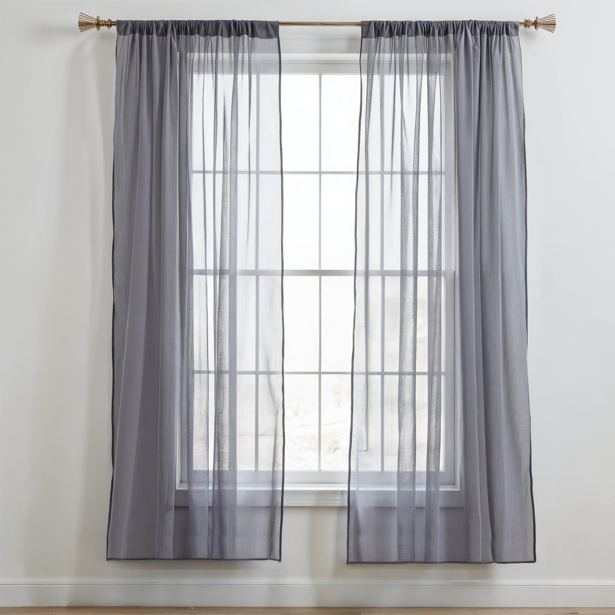 Trimming Shop Grey Voile Curtains 2 Panel Semi-Transparent Sheer Slot Top Curtain Pair 142 x 183cm for Window & Door Lightweight Net Curtain for Bedroom, Kitchen & Living Room — image 1