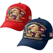 2-Pack 250th Anniversary USA Hat Eagle Embroidery Patriotic Baseball Cap1776-2026 Adjustable Hat for Men&amp;Women(Navy Blue+Red)