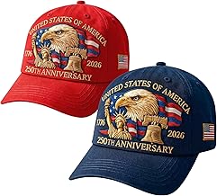 2-Pack 250th Anniversary USA Hat Eagle Embroidery Patriotic Baseball Cap1776-2026 Adjustable Hat For Men&Women(Navy Blue+Red)