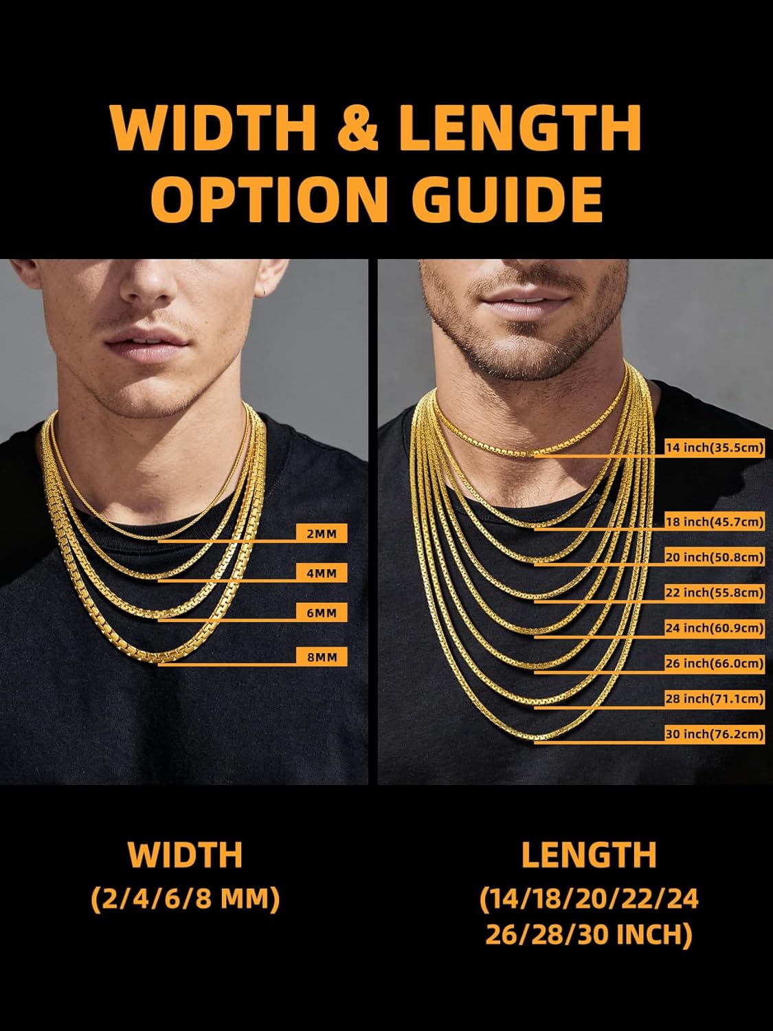 Bestyle 18K Gold Plated/Silver/Black Chain for Men, Hypoallergenic 2/4/6/8mm Stainless Steel Flat Link Chain Necklace for Men & Women Hip Hop Jewelry, 14-30"