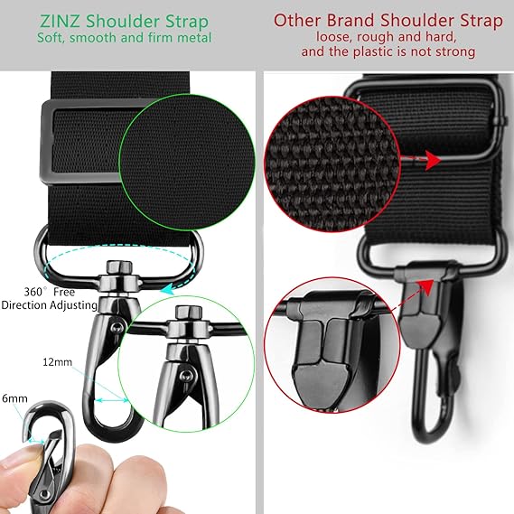 ZINZ Shoulder Strap 78 Universal Bag Strap with Ultra-thick Fixed Padded and Dual Balanced Adjustable Buckles for Briefcase, Travel Bag, Laptop Bag, Crossbody bag - Black