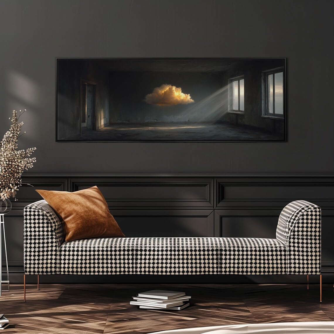 Xbtykpb Frameless Luminous Cloud Painting, Wide Panoramic Wall Art, Long Horizontal Canvas, Large Size Surreal Art,Wall Decor, Above Sofa(65X195cm/Frameless)