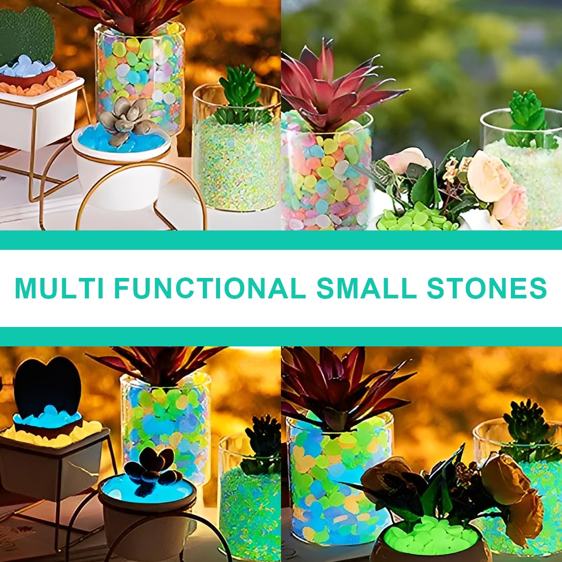 GXGM 300 piedras luminosas, piedras decorativas, piedras de jardín con luz o energía solar, adecuadas para acuarios, macetas, jarrones, exteriores, césped, pasarelas