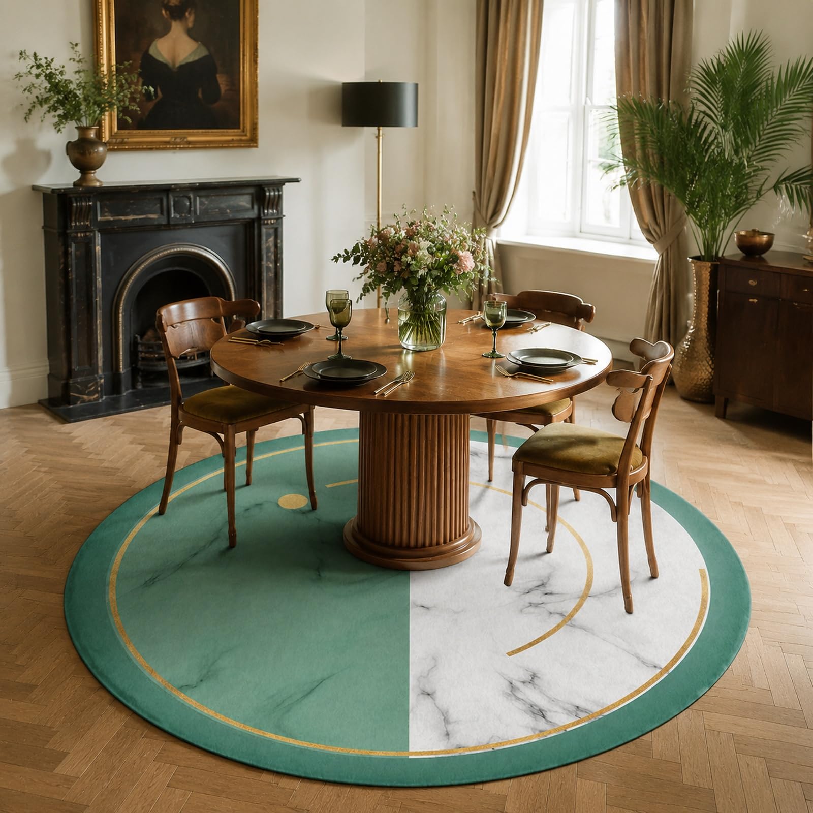 Tapis rond géométrique moderne de 140 cm pour chambre et cuisine