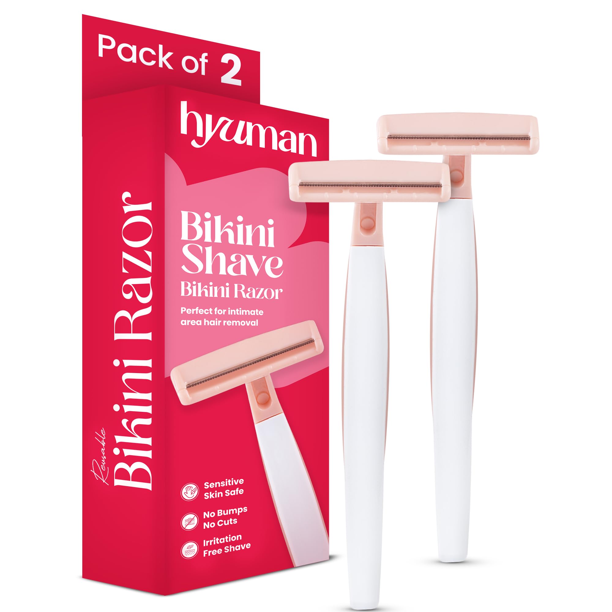 Hyuman® Bikini Razor For Women - 2 Unit | Intimate care | German Nano-Precision Technology Blade | Secure Grip Stainless steel | No Cuts | Safe & Hygienic | For Irritation-Free Shaving of Bikini Line