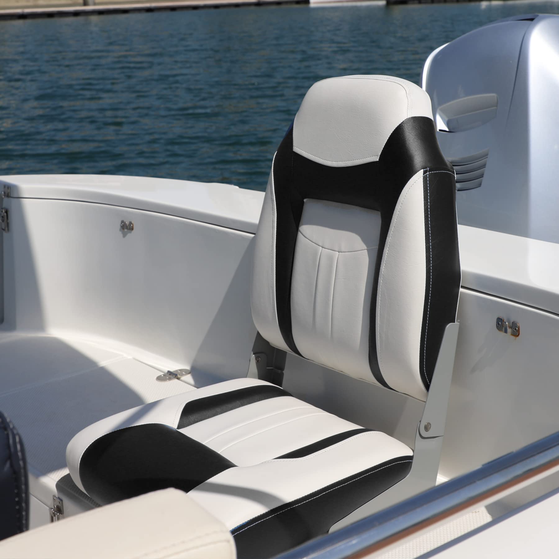 NESHULT Premium Marine High Back Folding Boat Seat White/Black(2 Seats)