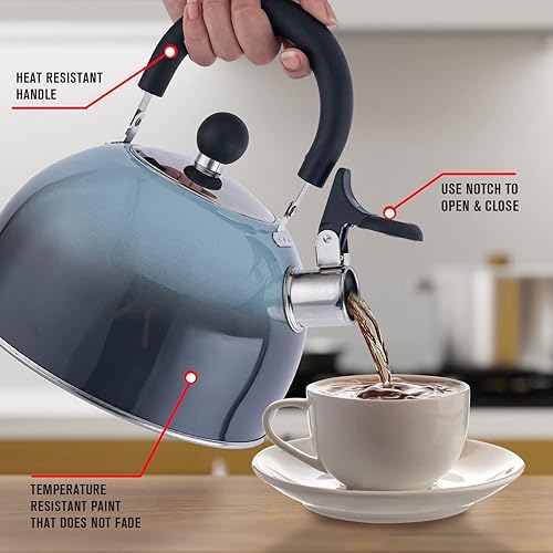 Vista 3 de Emeril Lagasse Tetera silbante de 2.6 cuartos2.5 litros, tetera de acero inoxidable para estufa de inducción, hervidor de agua rápido para cocina