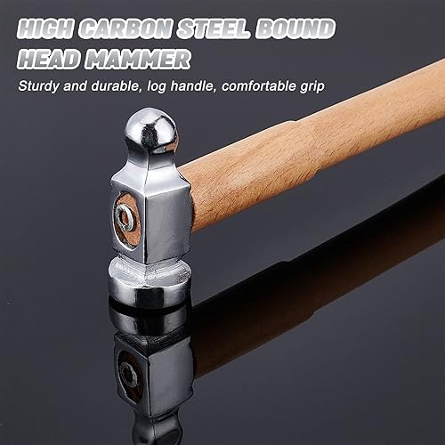 Miniatura 6 de BENECREAT Martillo de persecución de acero al carbono de dos caras, martillo de fabricación de joyas de 10 pulgadas de largo con cabeza de acero de