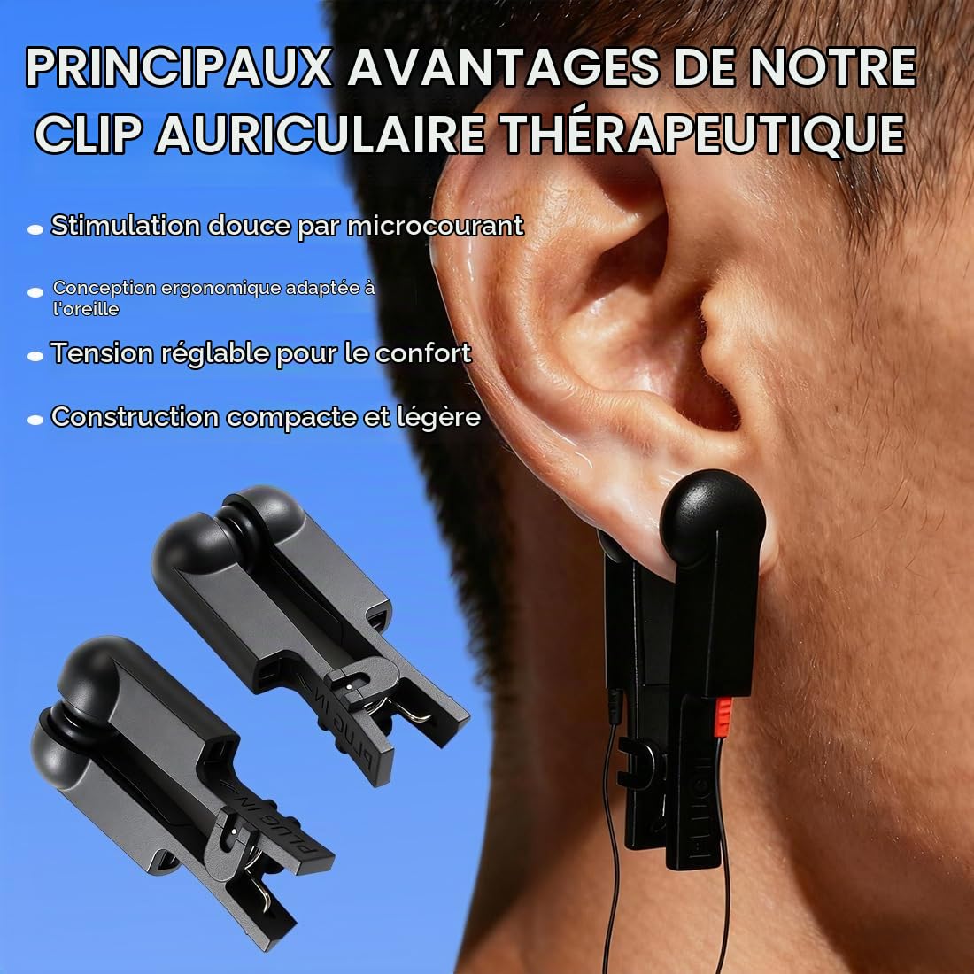 2 Pièces Stimulateur du nerf vague, Stimulateur du nerf vague de type auriculaire, Type à pince, Noir