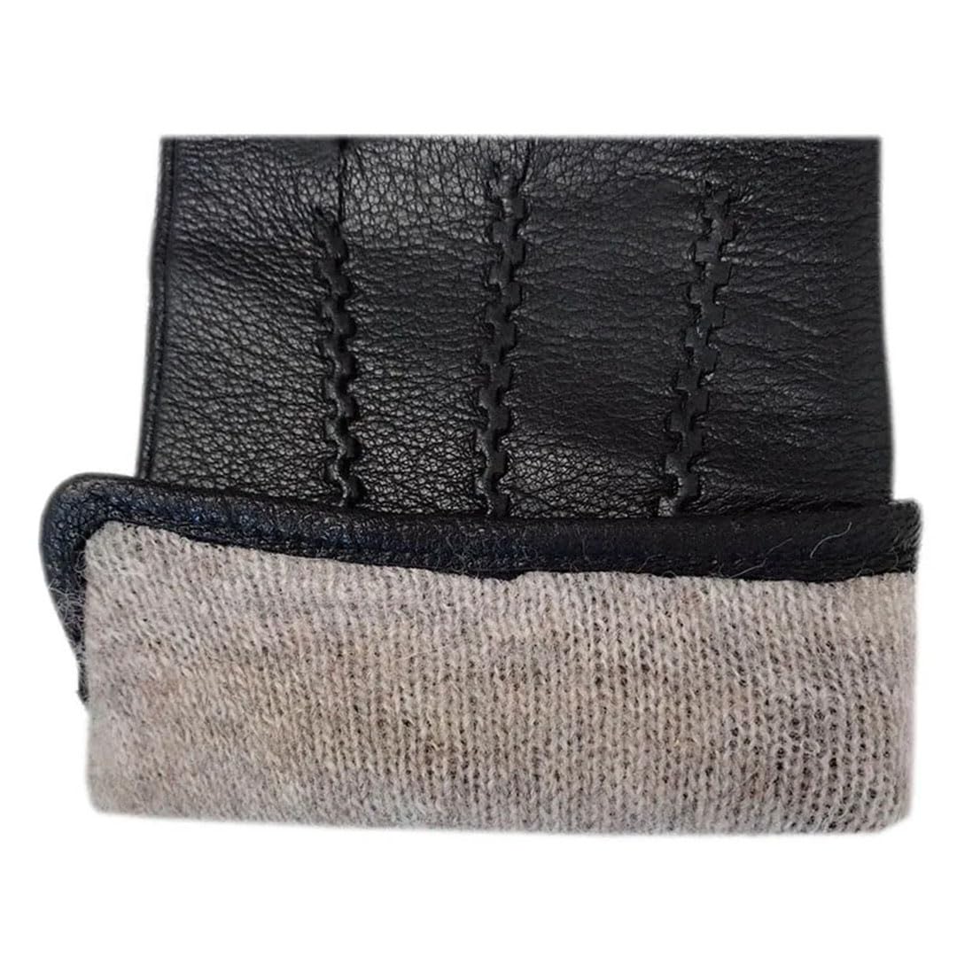 Guanti invernali da uomo in pelle di daino da donna Guanti da polso in vera pelle di daino Fodera in lana Macchina da cucire Caldo Guida Equitazione Col Nero 11, Nero , 45,5 EU