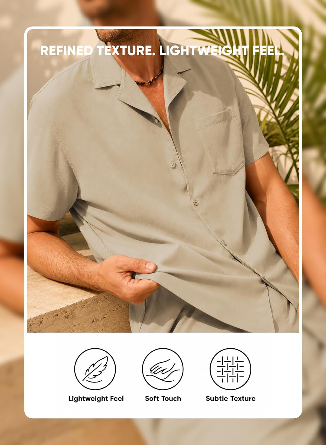 JMIERR Men's Short Sleeve Shirt and Pants Set Summer Outfit image 3