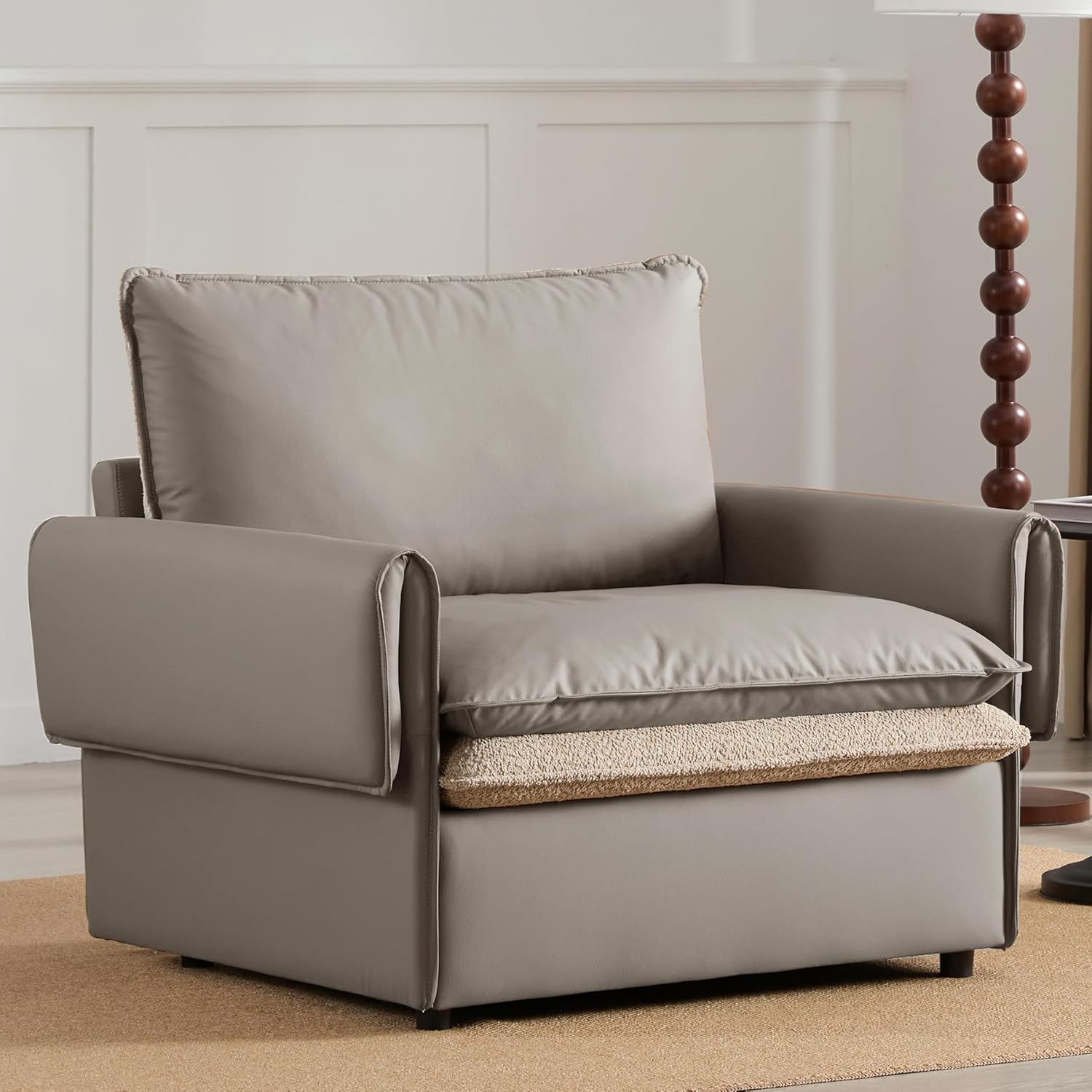 Oversized Leather Accent Chair, Modern Armchair Single Reading Chair Lounge Chair,43.1'' Wide, 23.4" Seat Deepth Comfortable Seating for Living Room Bedroom (Gray Leather 41.1" Width)