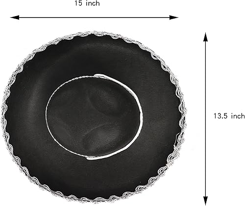 Miniatura 3 de GiftExpress Sombrero negro con ribete plateado, sombrero para Cinco de Mayo, disfraz de Halloween, disfraz de fiesta mexicana