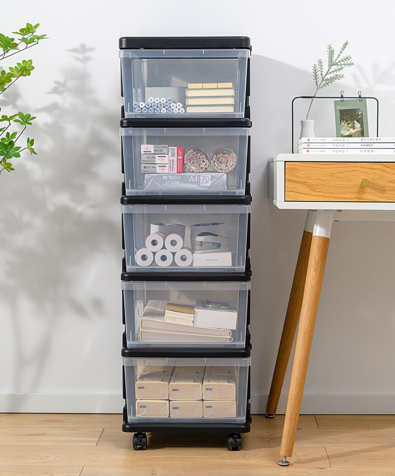 Cetomo Cassettiera Impilabile 5L X 3 | Organizzatore Plastica Bianco/Trasparente Per Casa E Ufficio - Foto 8