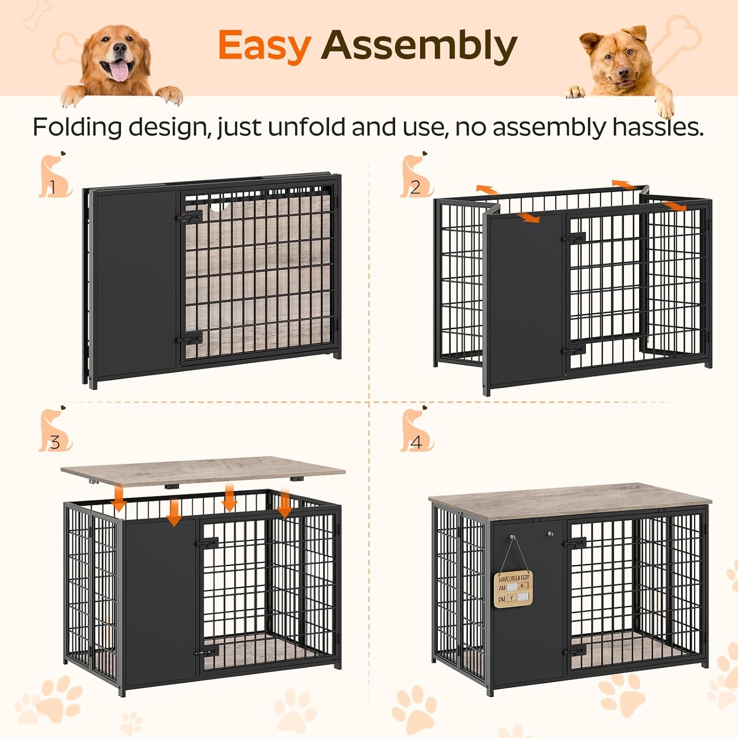 Dog Stairs for Small Dogs, Foldable Dog Crate Furniture, LT01BR-DC95BG