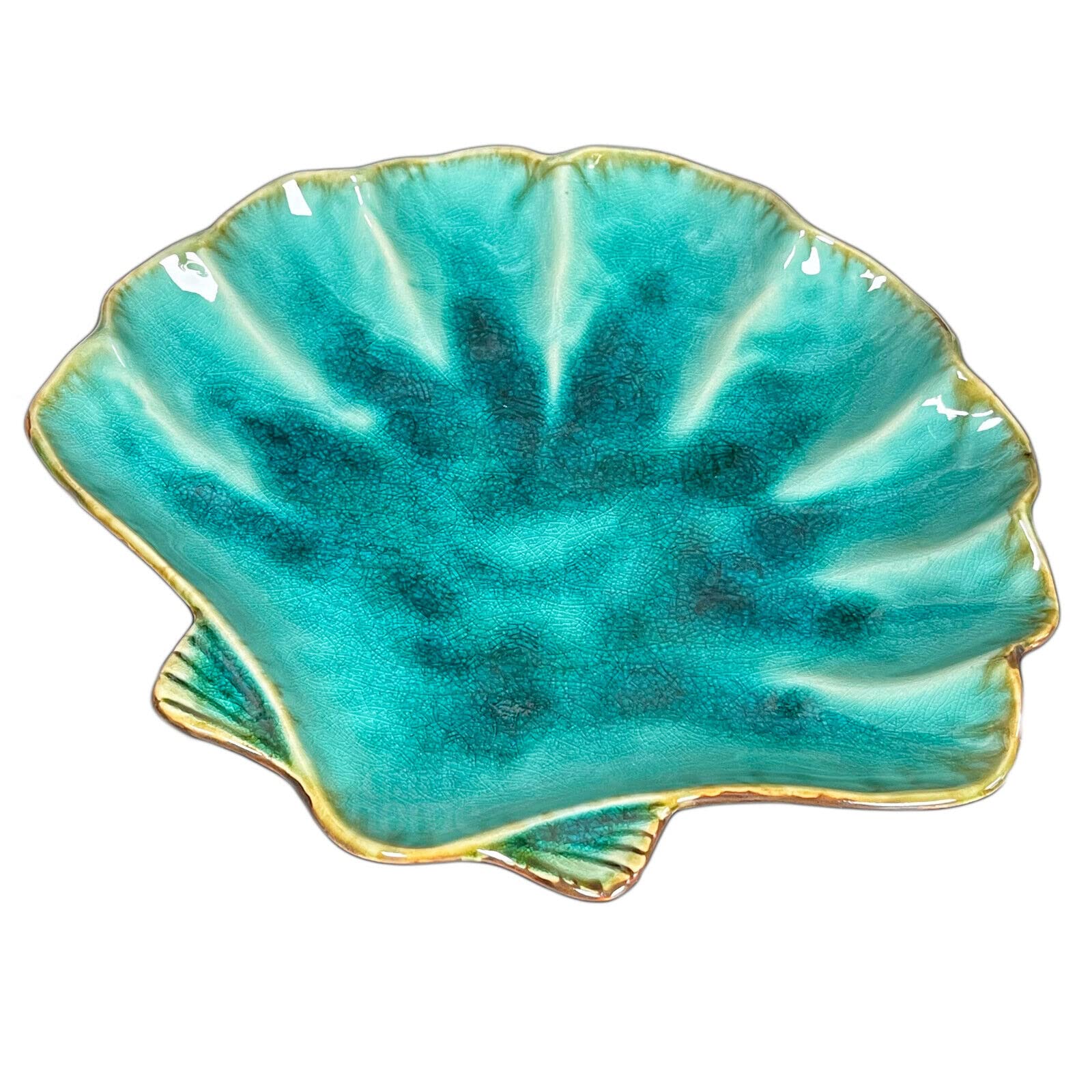 Darthome Shell Trinket Dish Blue Ceramic Scallop Decor Plate Nautical Storage Ornament 26cm