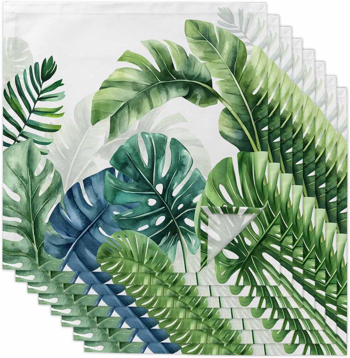 Cloth Napkin 8PCS Summer Tropical Plants Palm Leaf Absorbent Cotton Napkins Reusable Soft Green Palm Leaves Linen Napkins for Family Dinners Dining Cocktail Parties Wedding and Everyday Use