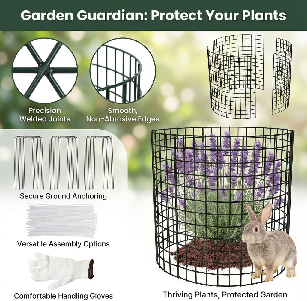 3 Pack Plant Protectors from Animals, 17×14 Inch Chicken Wire Mesh Cloche Cages, Sturdy Garden Animal Barrier for Vegetables & Flowers, Includes Stakes, Zip Ties, Pliers & Gloves
